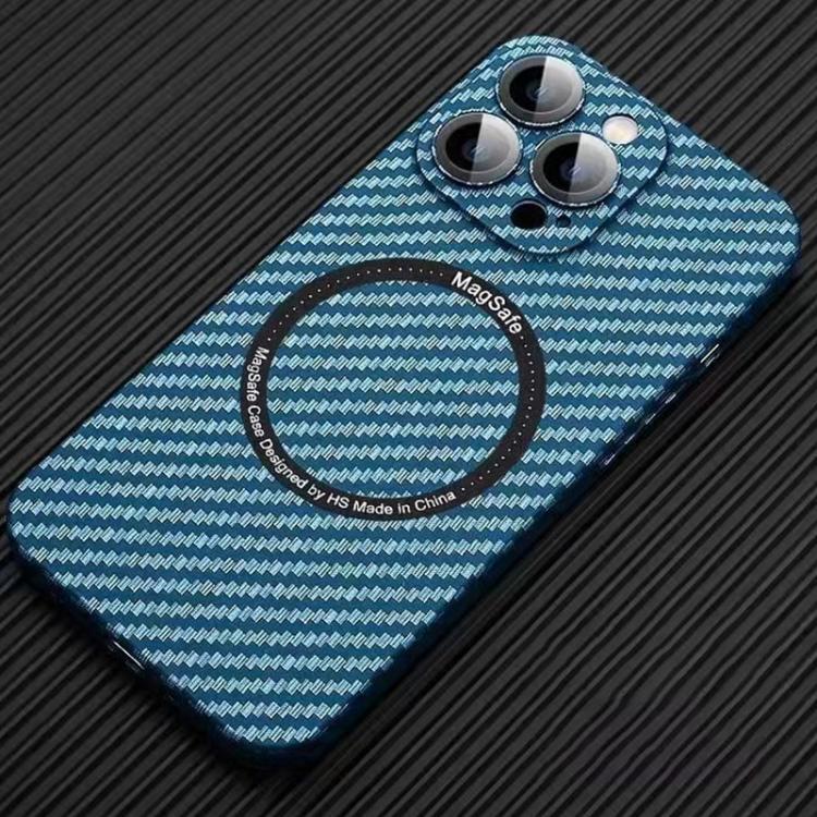 

For iPhone 16 Pro MagSafe Magnetic PC Carbon Fiber Phone Case with Lens Film(Blue)