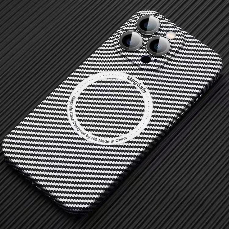 

For iPhone 16 Pro MagSafe Magnetic PC Carbon Fiber Phone Case with Lens Film(Silver White)
