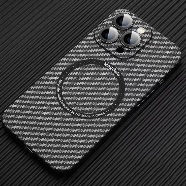 

For iPhone 16 Pro MagSafe Magnetic PC Carbon Fiber Phone Case with Lens Film(Black)