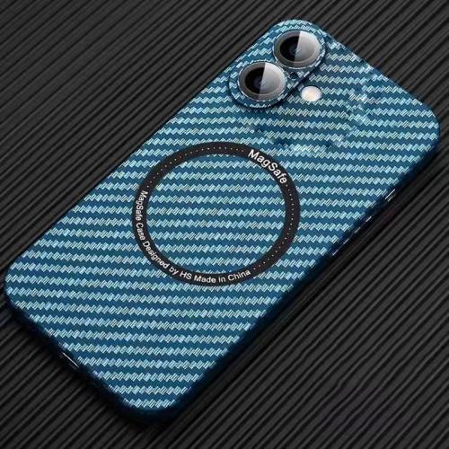 

For iPhone 16 Plus MagSafe Magnetic PC Carbon Fiber Phone Case with Lens Film(Blue)