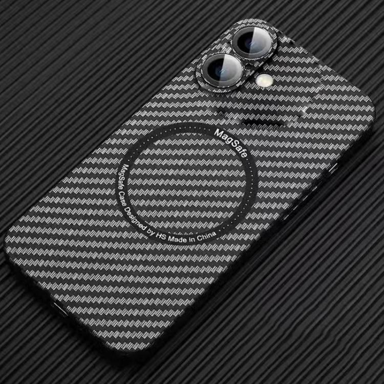 

For iPhone 16 Plus MagSafe Magnetic PC Carbon Fiber Phone Case with Lens Film(Black)