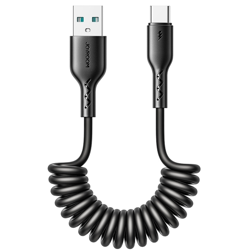 JOYROOM SA38-AC3 3A USB to USB-C / Type-C Coiled Fast Charging Data Cable, Length:1.5m(Black) joyroom s uc027a10 extraordinary series 3a usb a to usb c type c fast charging data cable cable length 3m black
