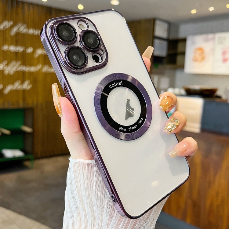 

For iPhone 15 Pro Transparent Electroplated PC MagSafe Phone Case(Purple)