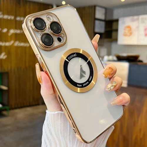 

For iPhone 15 Pro Transparent Electroplated PC MagSafe Phone Case(Gold)