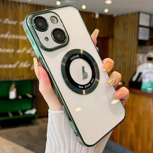 

For iPhone 15 Transparent Electroplated PC MagSafe Phone Case(Green)