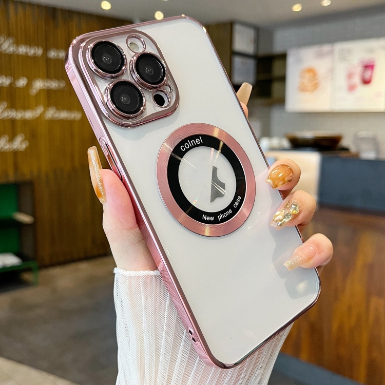

For iPhone 13 Pro Max Transparent Electroplated PC MagSafe Phone Case(Pink)