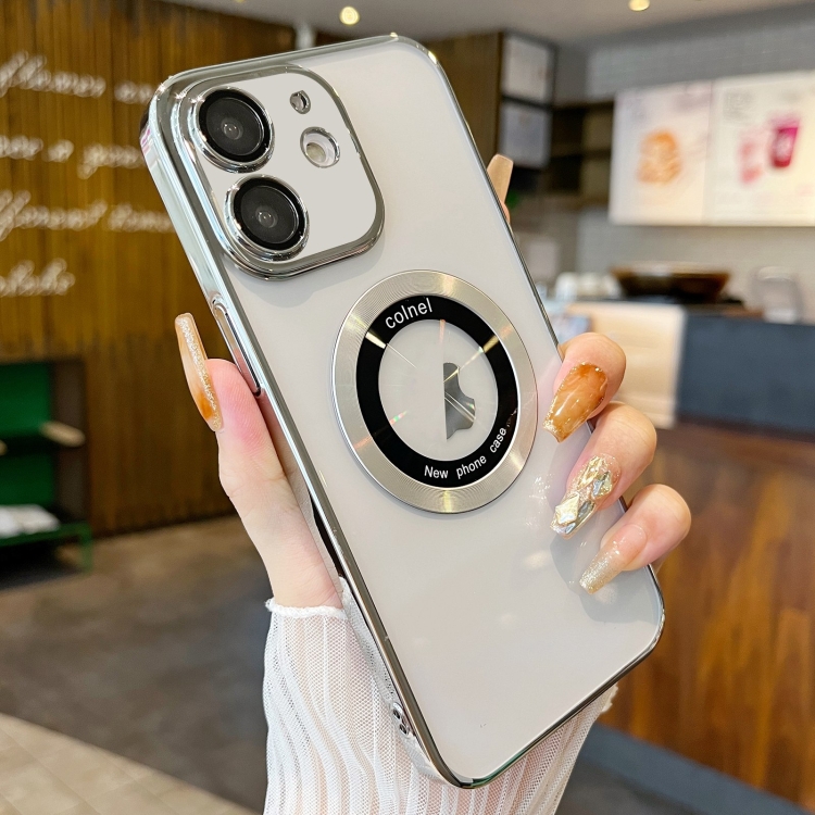 

For iPhone 12 Transparent Electroplated PC MagSafe Phone Case(Silver)