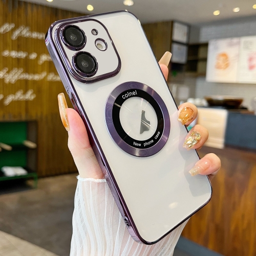 

For iPhone 12 Transparent Electroplated PC MagSafe Phone Case(Purple)