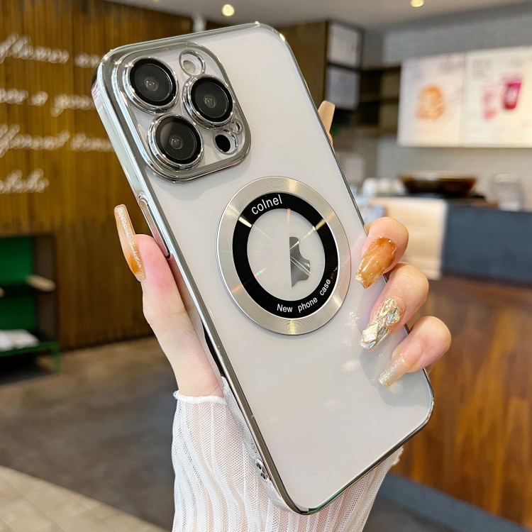 

For iPhone 11 Pro Max Transparent Electroplated PC MagSafe Phone Case(Silver)