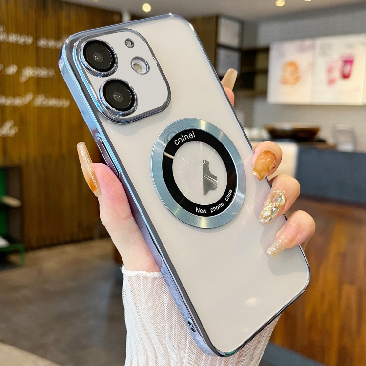 

For iPhone 11 Transparent Electroplated PC MagSafe Phone Case(Blue)