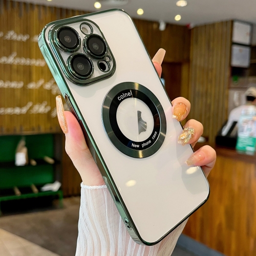 

For iPhone 11 Pro Transparent Electroplated PC MagSafe Phone Case(Green)