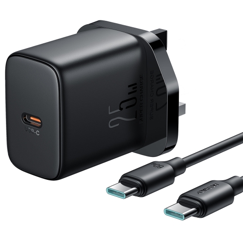 JOYROOM JR-TCF11 25W USB-C / Type-C Port Fast Charger with Cable Set, UK Plug(Black) f9 5 bluetooth 5 0 tws wireless binaural bluetooth earphone with charging box