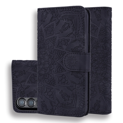 

For Samsung Galaxy Z Fold3 5G Mandala Embossed Dual-Fold Calf Leather Phone Case(Black)