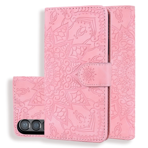 

For Samsung Galaxy Z Fold3 5G Mandala Embossed Dual-Fold Calf Leather Phone Case(Pink)