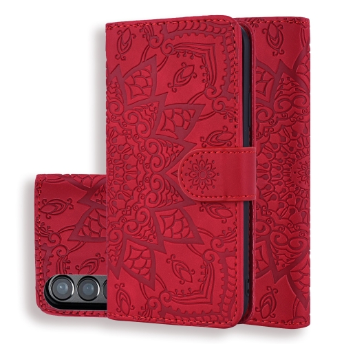 

For Samsung Galaxy Z Fold3 5G Mandala Embossed Dual-Fold Calf Leather Phone Case(Red)