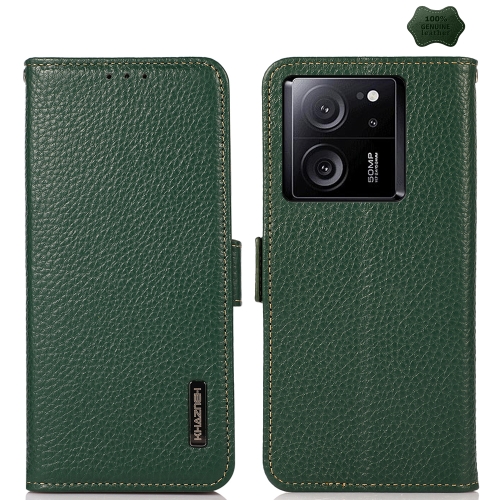 

For Xiaomi Redmi K60 Ultra / 13T KHAZNEH Side-Magnetic Litchi Genuine Leather RFID Phone Case(Green)