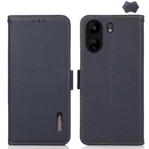 

For Xiaomi Redmi 13C KHAZNEH Side-Magnetic Litchi Genuine Leather RFID Phone Case(Blue)