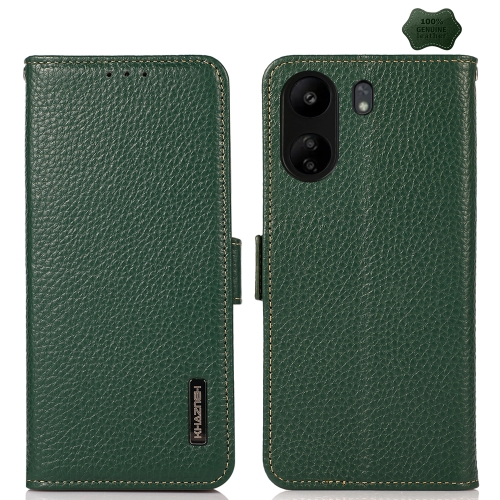 

For Xiaomi Redmi 13C KHAZNEH Side-Magnetic Litchi Genuine Leather RFID Phone Case(Green)