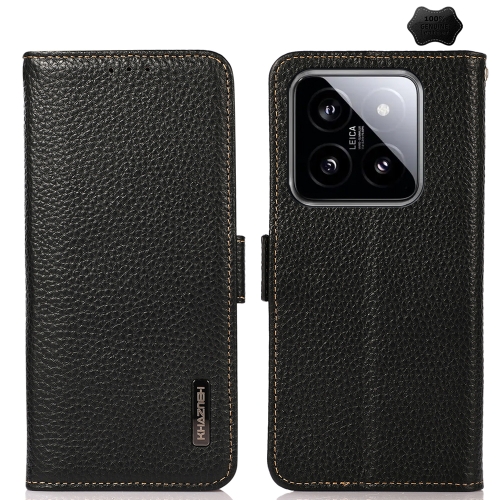 

For Xiaomi 14 Ultra KHAZNEH Side-Magnetic Litchi Genuine Leather RFID Phone Case(Black)