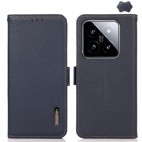 

For Xiaomi 14 Ultra KHAZNEH Side-Magnetic Litchi Genuine Leather RFID Phone Case(Blue)