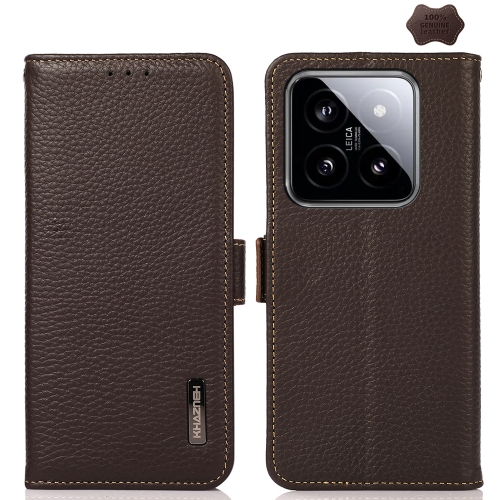

For Xiaomi 14 Ultra KHAZNEH Side-Magnetic Litchi Genuine Leather RFID Phone Case(Brown)