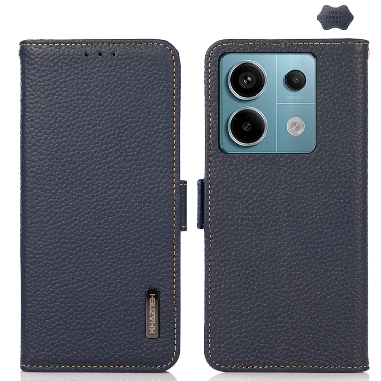

For Xiaomi Redmi Note 13 Pro KHAZNEH Side-Magnetic Litchi Genuine Leather RFID Phone Case(Blue)
