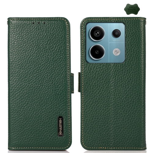 

For Xiaomi Redmi Note 13 Pro KHAZNEH Side-Magnetic Litchi Genuine Leather RFID Phone Case(Green)