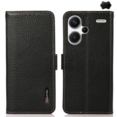 

For Xiaomi Redmi Note 13 Pro+ KHAZNEH Side-Magnetic Litchi Genuine Leather RFID Phone Case(Black)