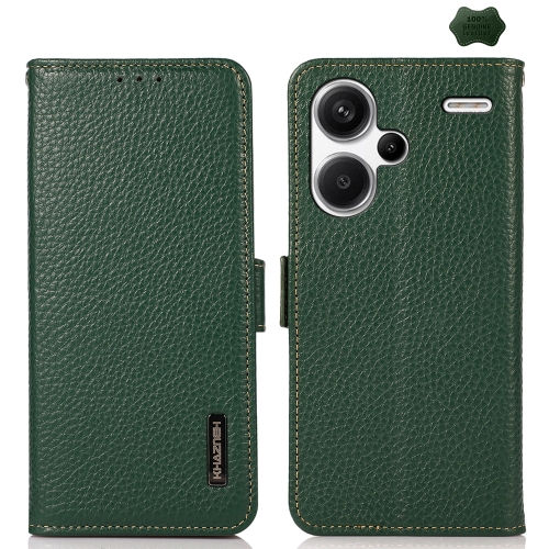 

For Xiaomi Redmi Note 13 Pro+ KHAZNEH Side-Magnetic Litchi Genuine Leather RFID Phone Case(Green)