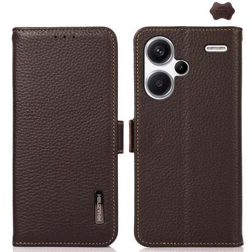 

For Xiaomi Redmi Note 13 Pro+ KHAZNEH Side-Magnetic Litchi Genuine Leather RFID Phone Case(Brown)