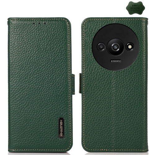 

For Xiaomi Redmi A3 KHAZNEH Side-Magnetic Litchi Genuine Leather RFID Phone Case(Green)