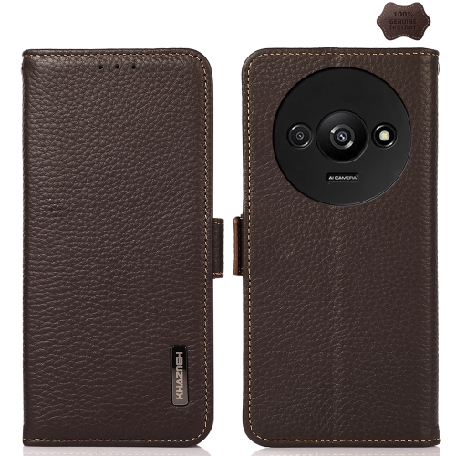 

For Xiaomi Redmi A3 KHAZNEH Side-Magnetic Litchi Genuine Leather RFID Phone Case(Brown)