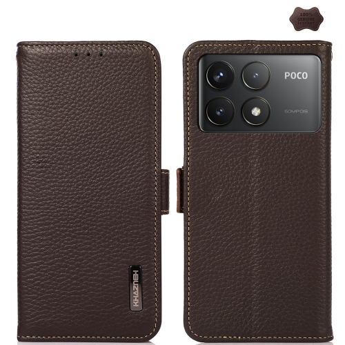 

For Xiaomi Redmi K70 KHAZNEH Side-Magnetic Litchi Genuine Leather RFID Phone Case(Brown)