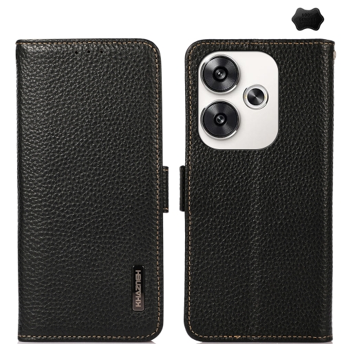 

For Xiaomi POCO F6 KHAZNEH Side-Magnetic Litchi Genuine Leather RFID Phone Case(Black)