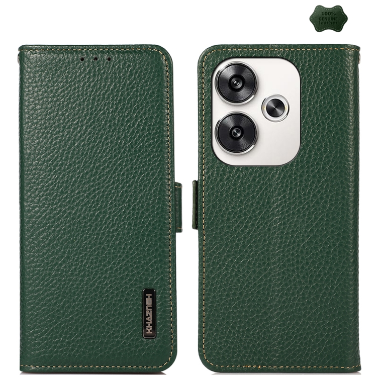 Pour Xiaomi Poco F6 / Redmi Turbo 3 KHAZNEH Litchi Texture Leather RFID Phone Case (Noir