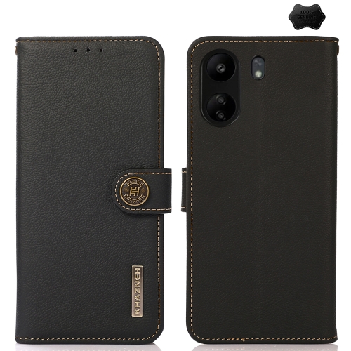 

For Xiaomi Redmi 13C KHAZNEH Custer Texture RFID Genuine Leather Phone Case(Black)