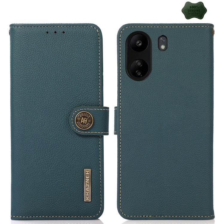 

For Xiaomi Redmi 13C KHAZNEH Custer Texture RFID Genuine Leather Phone Case(Green)
