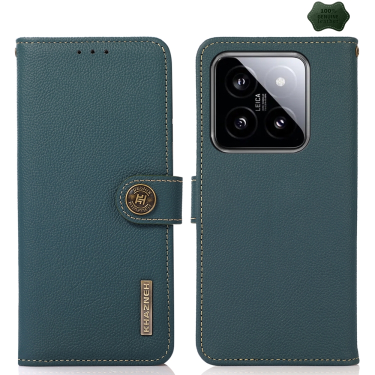 

For Xiaomi 14 KHAZNEH Custer Texture RFID Genuine Leather Phone Case(Green)