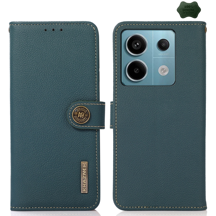 

For Xiaomi Redmi Note 13 KHAZNEH Custer Texture RFID Genuine Leather Phone Case(Green)