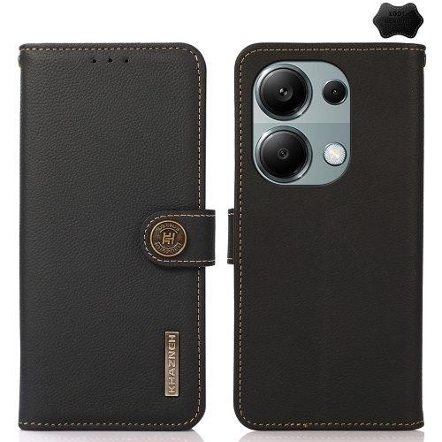 

For Xiaomi Redmi Note 13 Pro 4G/Poco M6 Pro 4G KHAZNEH Custer Texture RFID Genuine Leather Phone Case(Black)