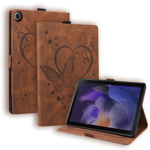 

For Samsung Galaxy Tab A9 Love Butterfly Embossed Leather Tablet Case(Brown)