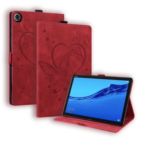 

For Samsung Galaxy Tab A9+ Love Butterfly Embossed Leather Tablet Case(Red)