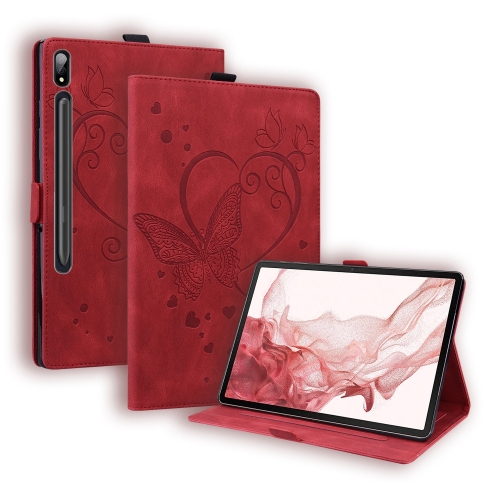 

For Samsung Galaxy Tab S9 FE Love Butterfly Embossed Leather Tablet Case(Red)