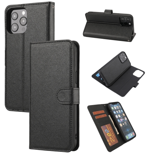 

For iPhone 15 Pro Max Cross Texture Detachable Horizontal Flip PU Leather Case(Black)