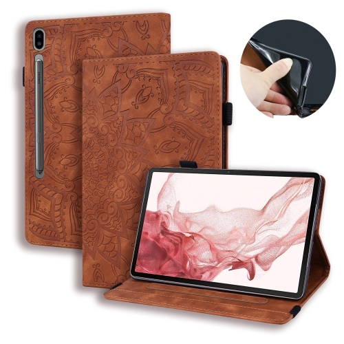 

For Samsung Galaxy Tab S9 FE Calf Texture Embossed Leather Tablet Case(Brown)