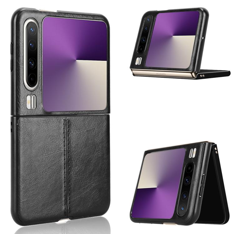

For Huawei Pura X Cow Pattern Sewing Back Cover Phone Case(Black)
