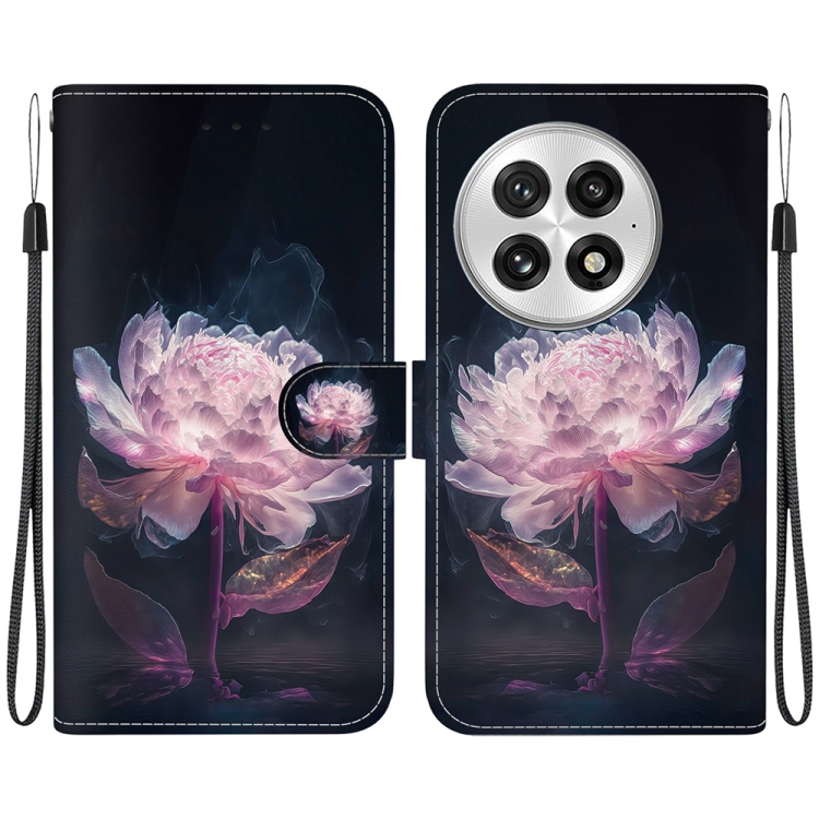 

For OnePlus 13 Crystal Texture Colored Drawing Leather Phone Case(Purple Peony)