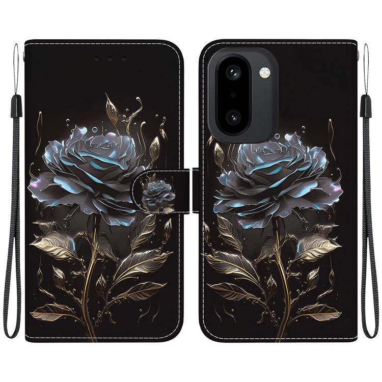 For OnePlus 15R / Ace 6 / Ace 6T Crystal Texture Colored Drawing Leather Phone Case(Black Rose)