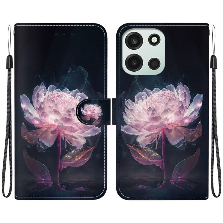 

For OnePlus Nord 6 5G / Turbo 6 / Turbo 6V Crystal Texture Colored Drawing Leather Phone Case(Purple Peony)
