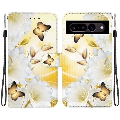 

For Google Pixel 7 Crystal Texture Colored Drawing Leather Phone Case(Gold Butterfly Epiphyllum)